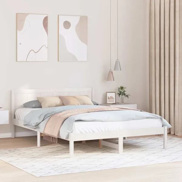Cadre de lit Blanc 160 x 200 cm Bois de pin massif