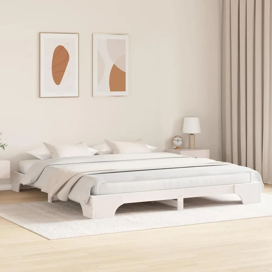 Cadre de lit Blanc 180 x 200 cm Pin massif - 3
