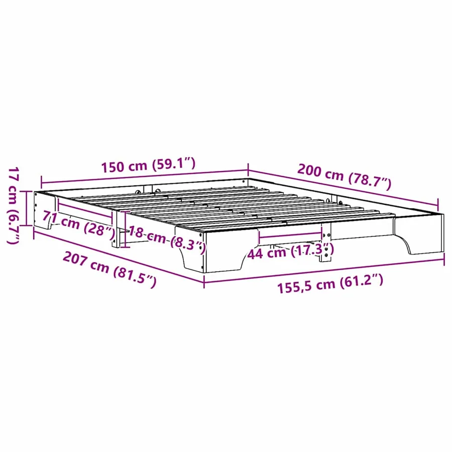 Cadre de lit Brun cire 150 x 200 cm Pin massif - 10