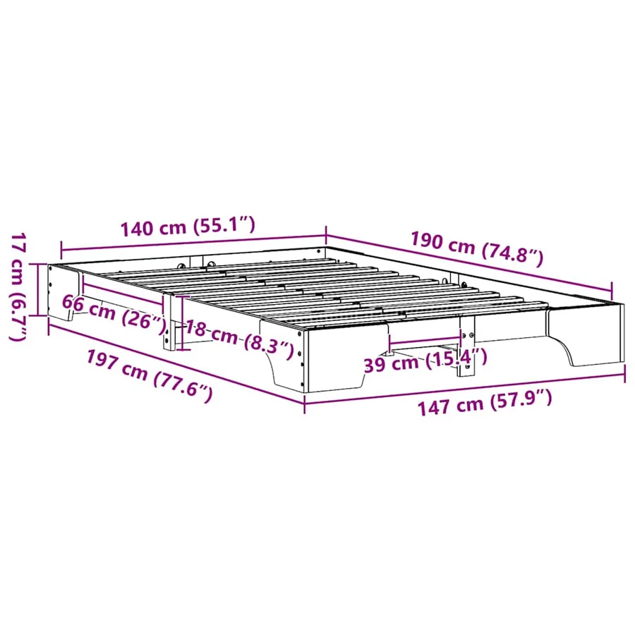 Cadre de lit Blanc 140 x 190 cm Pin massif - 8
