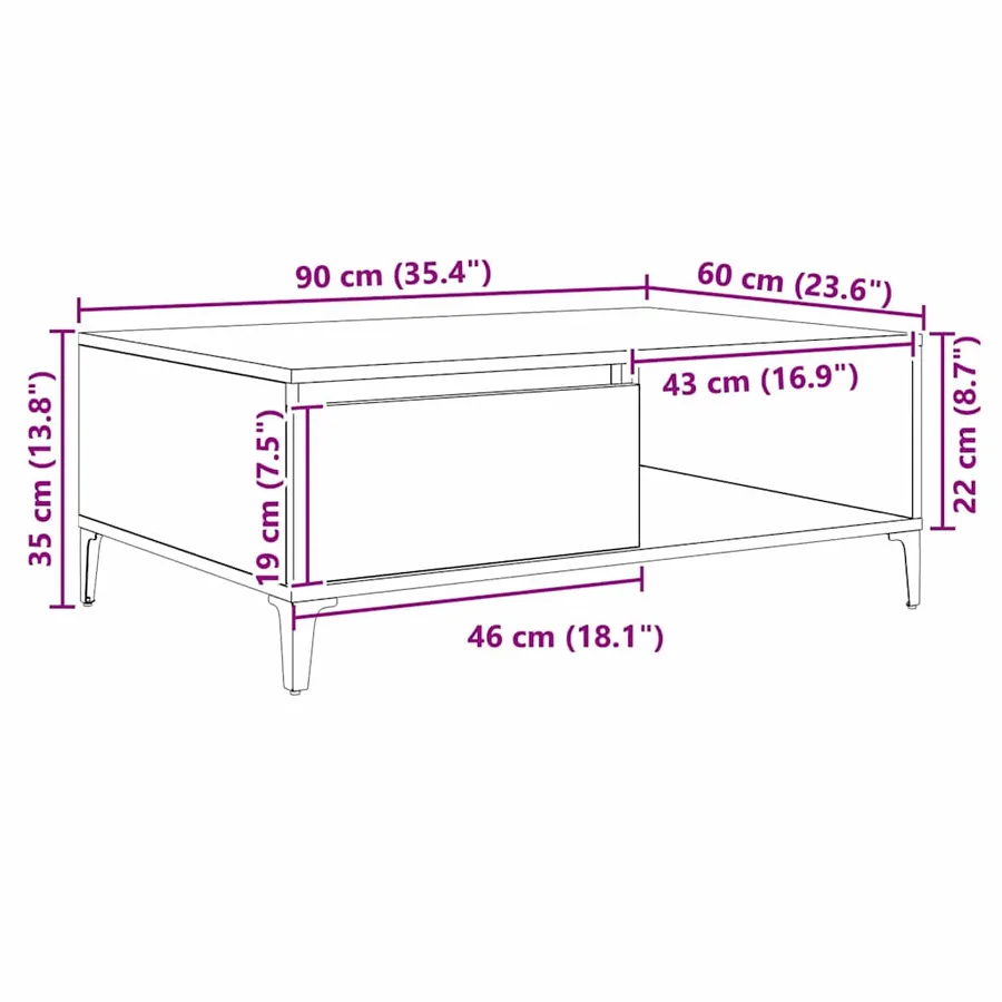Table basse Chêne noir 90 x 60 x 35 cm Bois d'ingénierie - 8