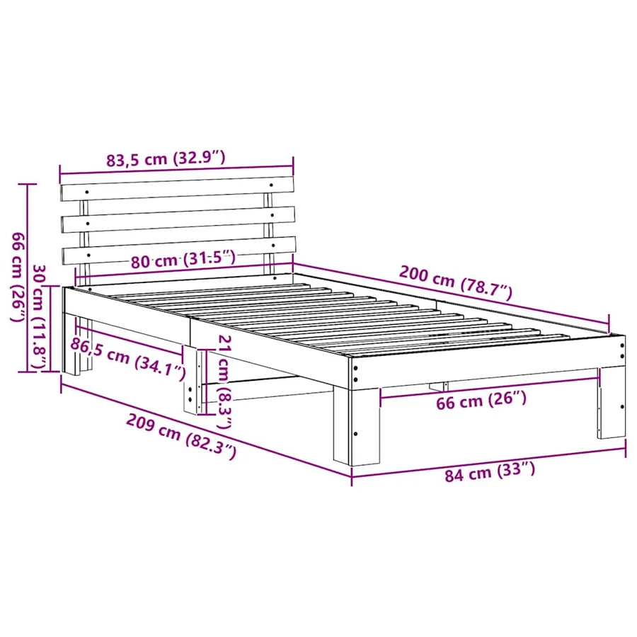 Cadre de lit avec tête de lit Blanc 80 x 200 cm Pin massif - 10