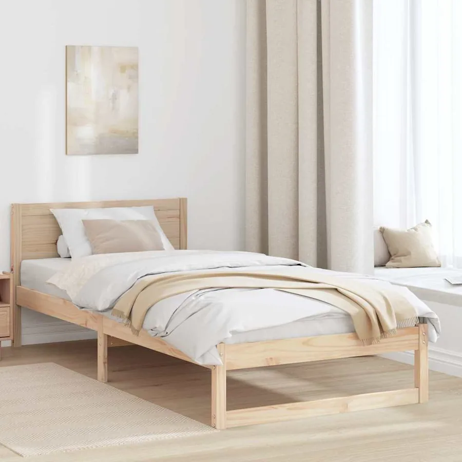 Cadre de lit avec tête de lit Naturel 90 x 190 cm Pin massif