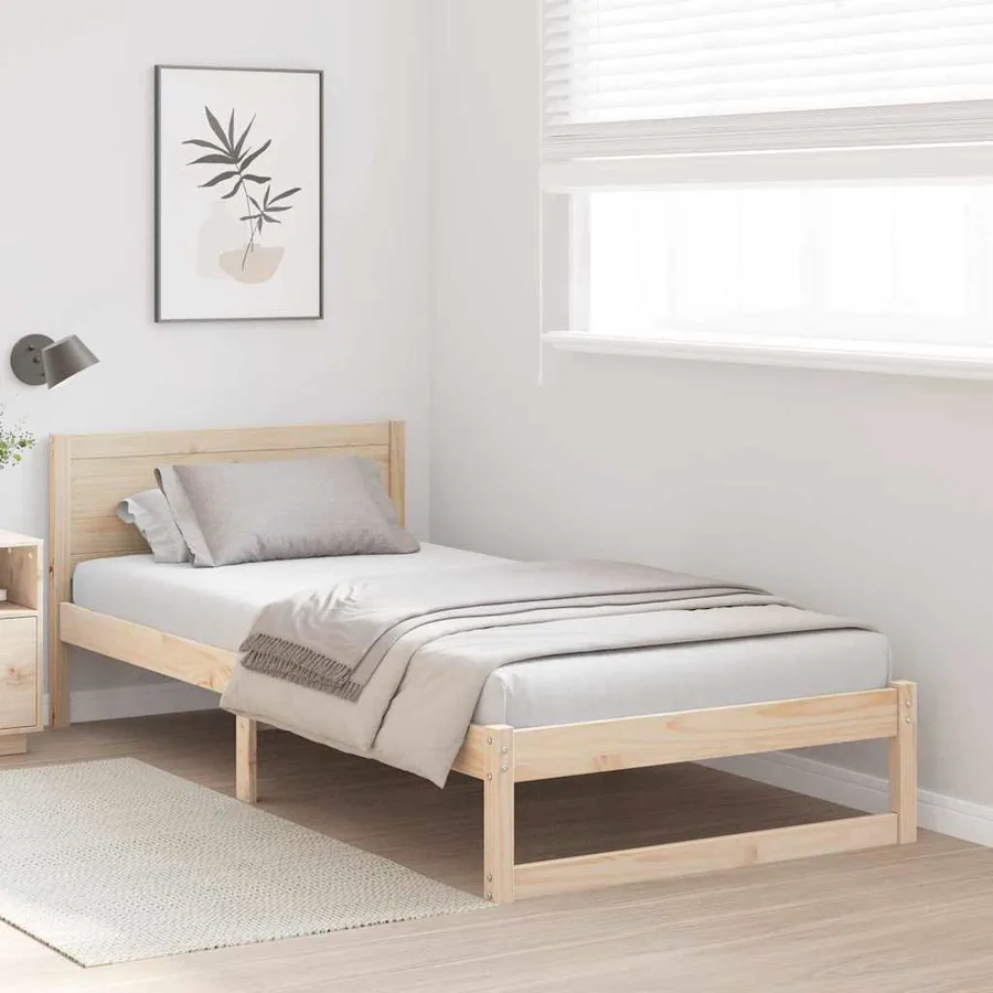 Cadre de lit avec tête de lit Naturel 90 x 190 cm Pin massif - 3