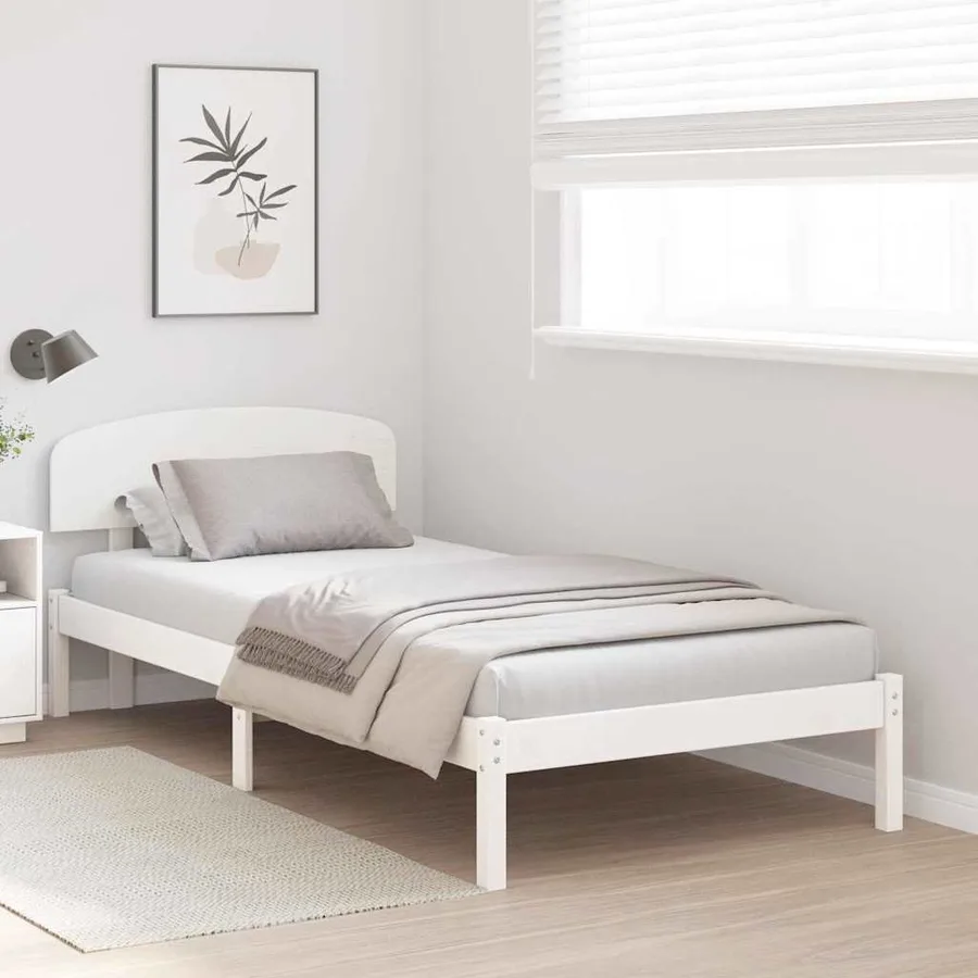 Cadre de lit avec tête de lit Blanc 75 x 190 cm Pin massif - 3