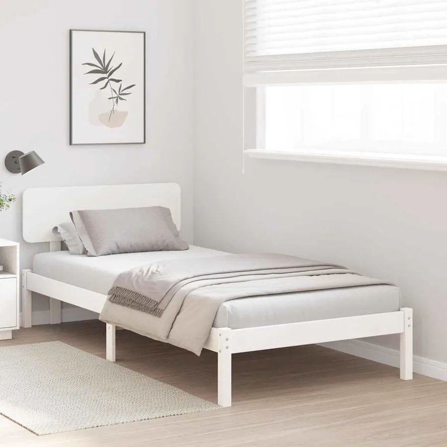 Cadre de lit avec tête de lit Blanc 100 x 200 cm Pin massif - 3