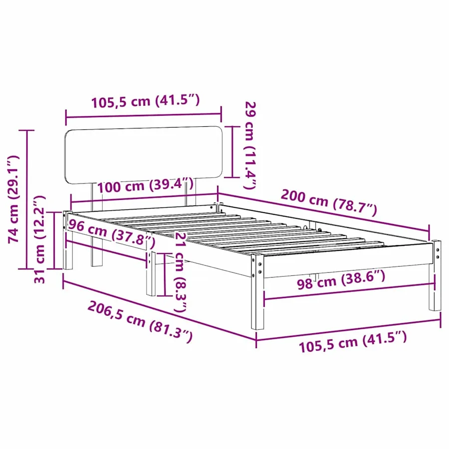 Cadre de lit avec tête de lit Blanc 100 x 200 cm Pin massif - 8