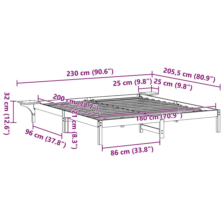 Cadre de lit Blanc 180 x 200 cm Pin massif - 10