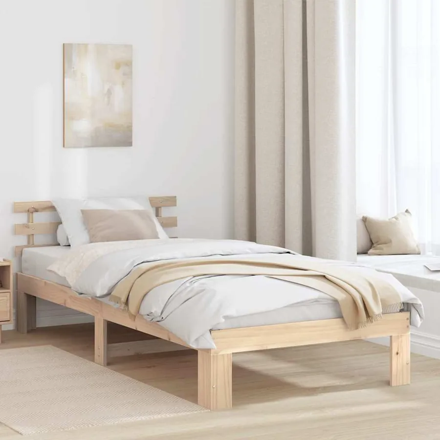 Cadre de lit avec tête de lit Naturel 90 x 200 cm Pin massif