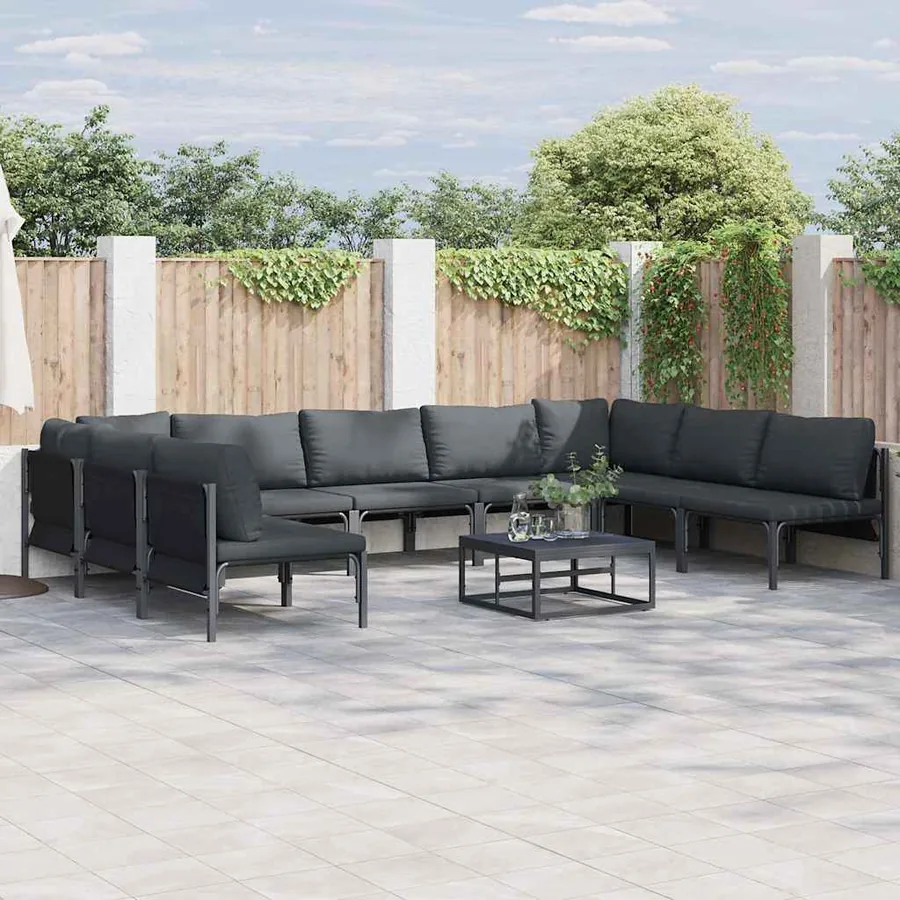 Ensemble de canapé de jardin avec coussin 9 pcs Noir Acier
