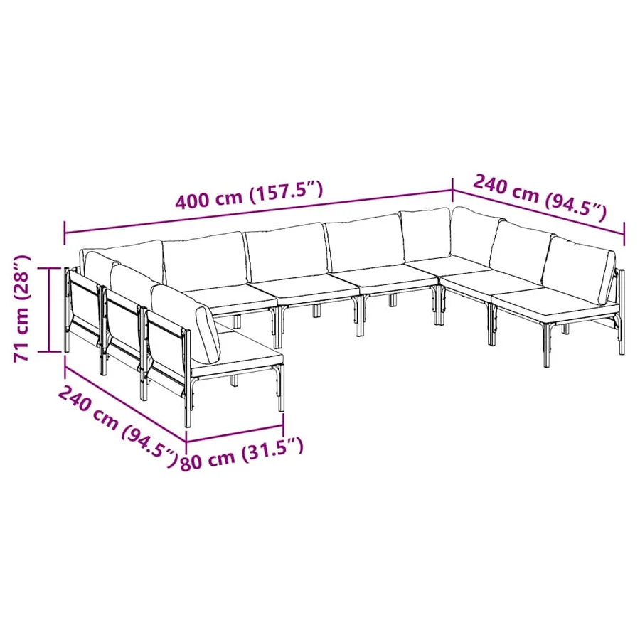 Ensemble de canapé de jardin avec coussin 9 pcs Noir Acier - 10