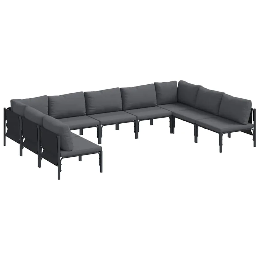 Ensemble de canapé de jardin avec coussin 9 pcs Noir Acier - 2