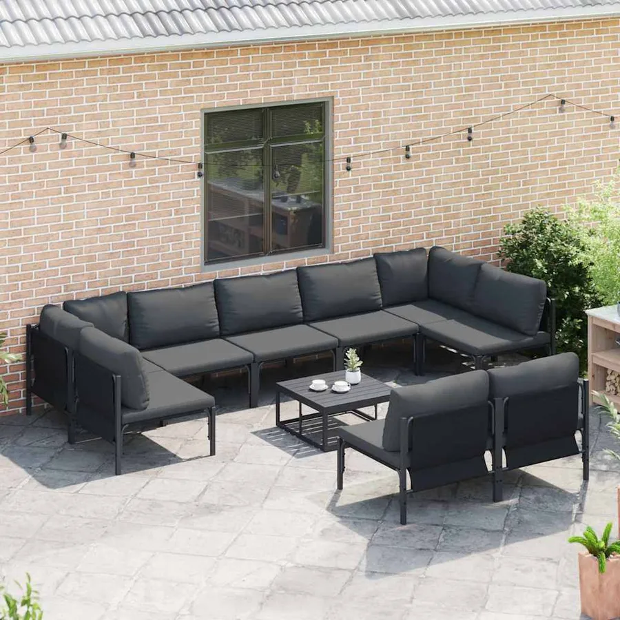Ensemble de canapé de jardin avec coussin 9 pcs Noir Acier - 3