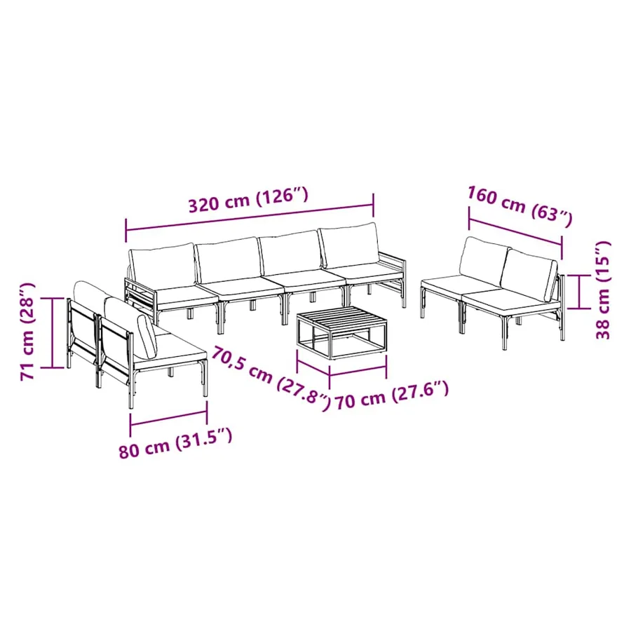 Ensemble de canapé de jardin avec coussin 9 pcs Noir Acier - 11