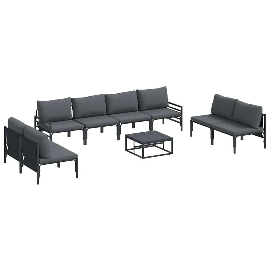 Ensemble de canapé de jardin avec coussin 9 pcs Noir Acier - 2