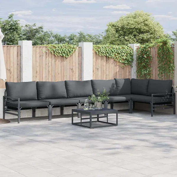 Ensemble de canapé de jardin avec coussin 7 pcs Noir Acier