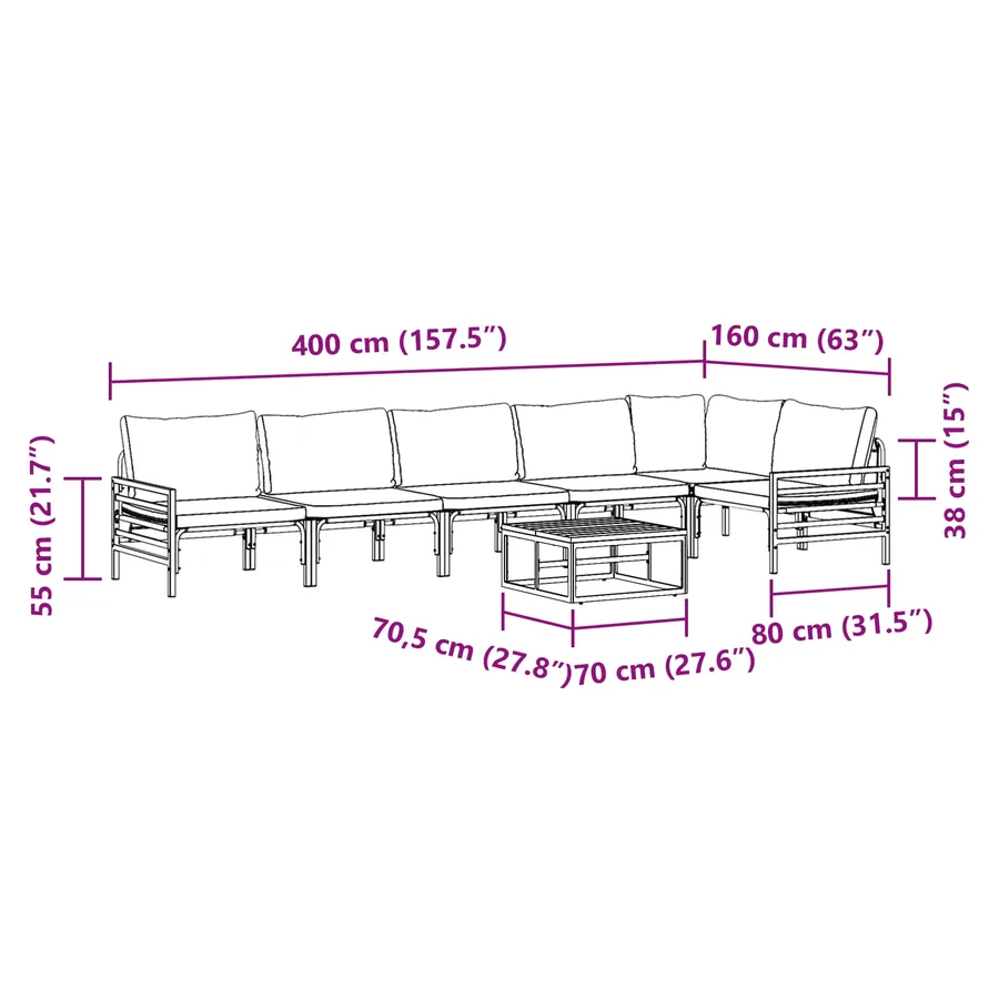 Ensemble de canapé de jardin avec coussin 7 pcs Noir Acier - 13