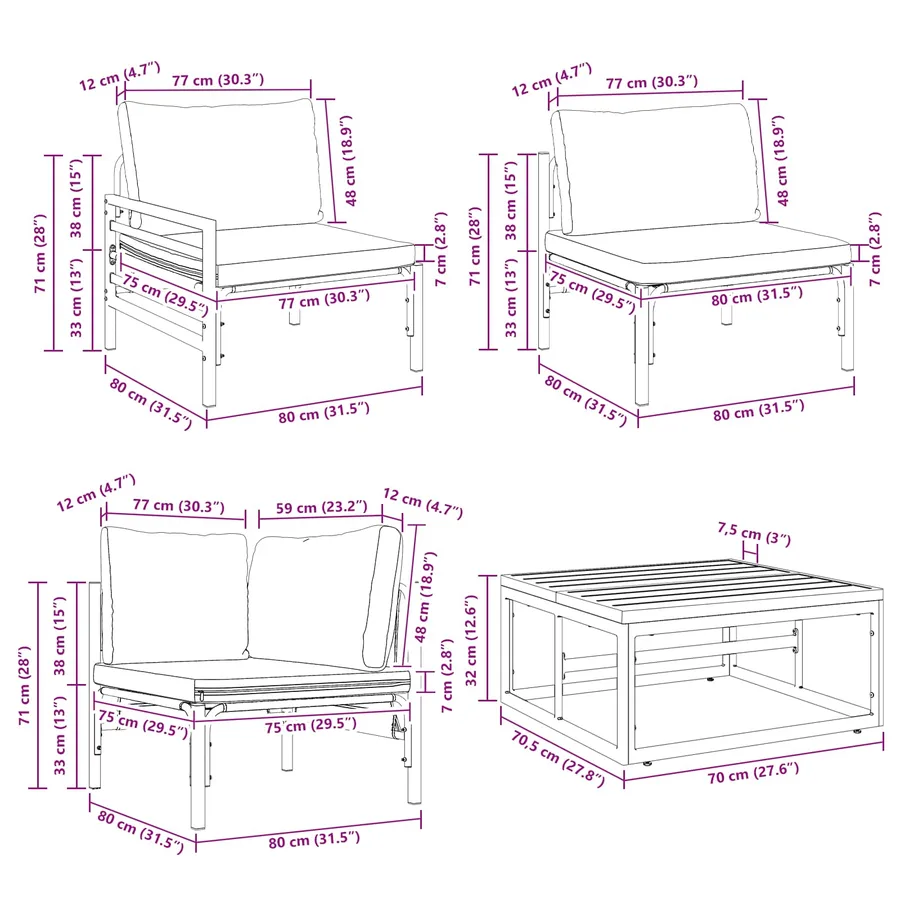 Ensemble de canapé de jardin avec coussin 7 pcs Noir Acier - 14
