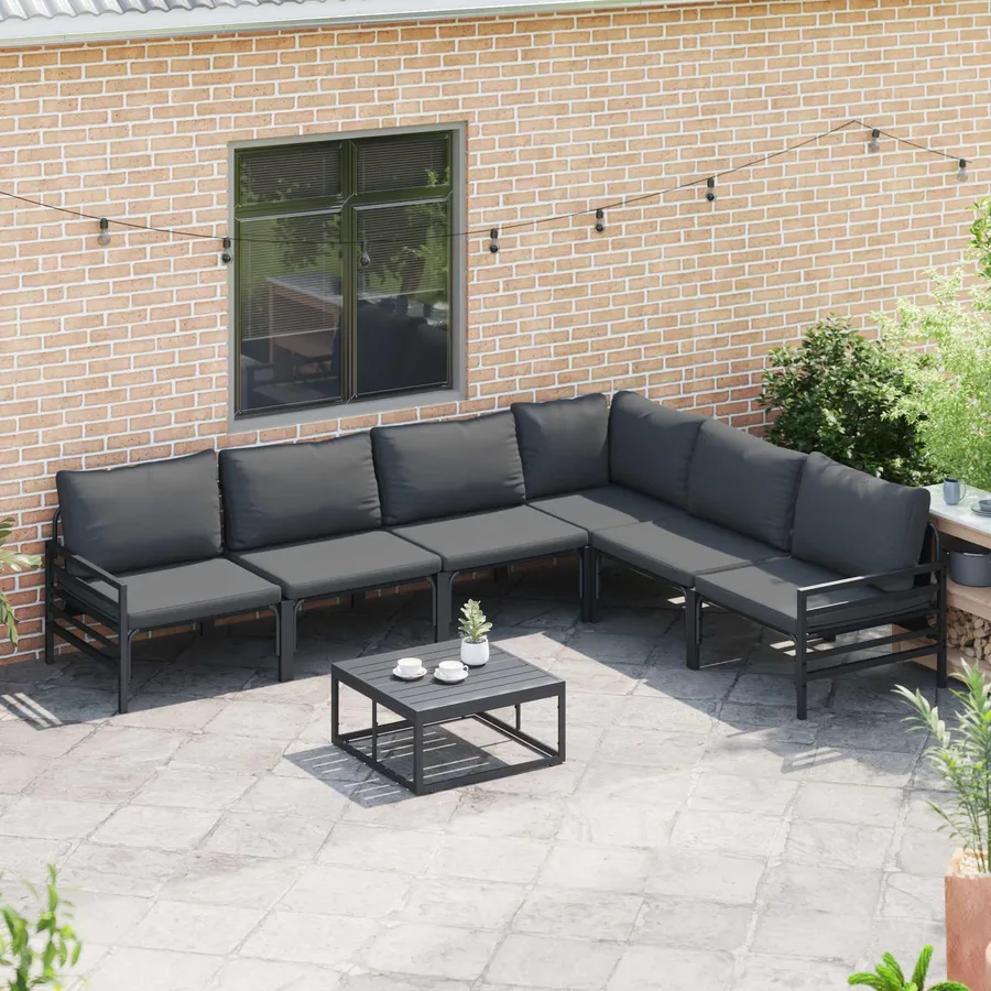 Ensemble de canapé de jardin avec coussin 7 pcs Noir Acier - 5
