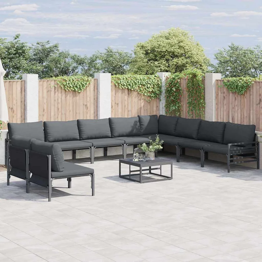 Ensemble de canapé de jardin avec coussin 10 pcs Noir Acier
