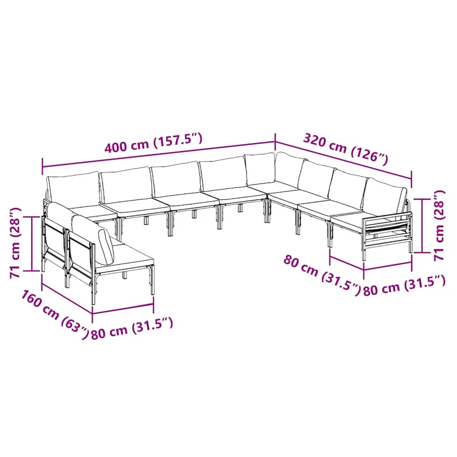 Ensemble de canapé de jardin avec coussin 10 pcs Noir Acier - 12