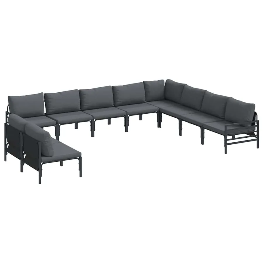 Ensemble de canapé de jardin avec coussin 10 pcs Noir Acier - 2