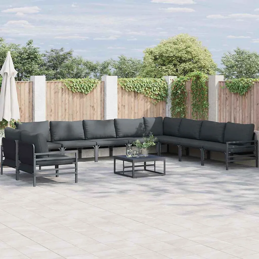 Ensemble de canapé de jardin avec coussin 10 pcs Noir Acier