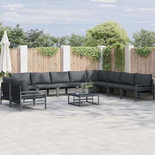 Ensemble de canapé de jardin avec coussin 10 pcs Noir Acier