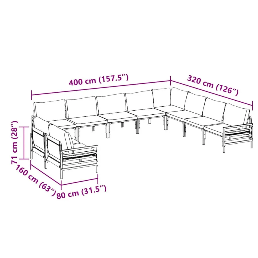 Ensemble de canapé de jardin avec coussin 10 pcs Noir Acier - 12