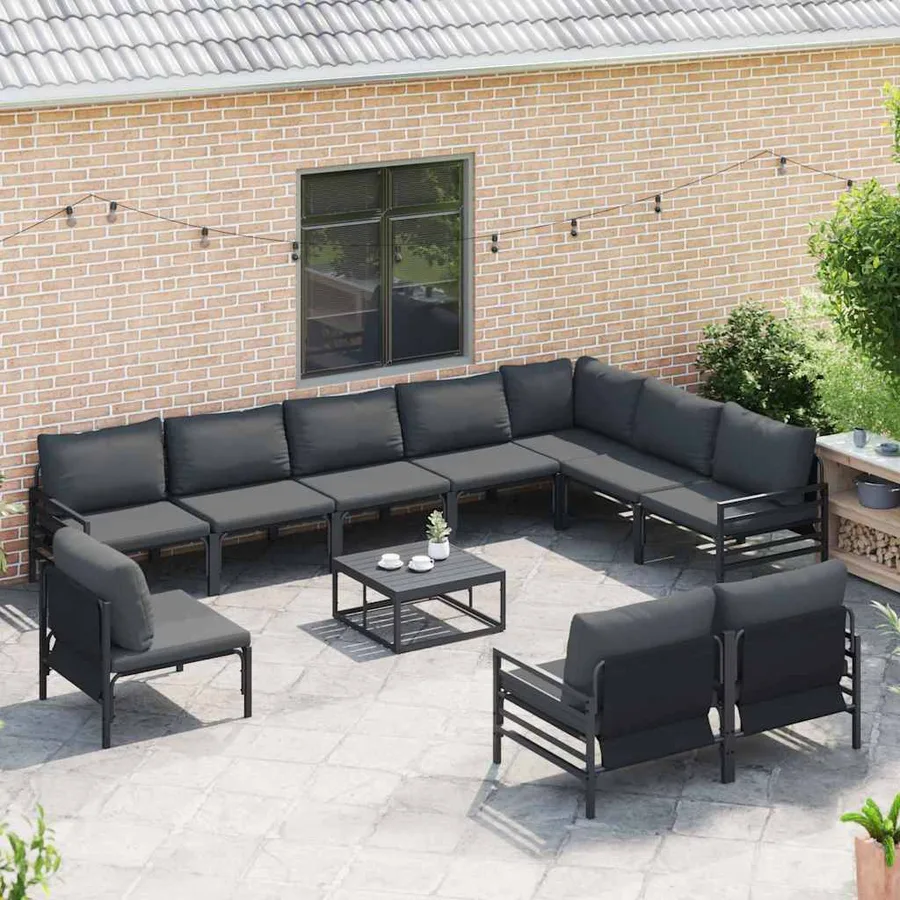Ensemble de canapé de jardin avec coussin 10 pcs Noir Acier - 3