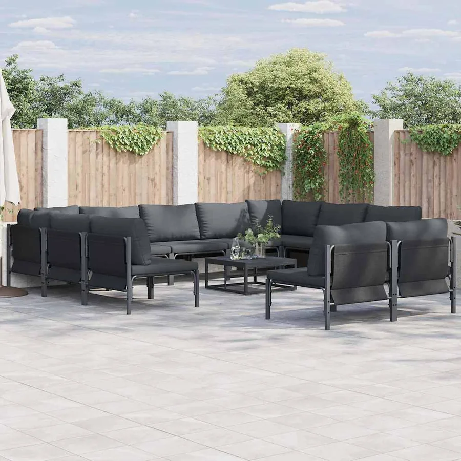 Ensemble de canapé de jardin avec coussin 12 pcs Noir Acier