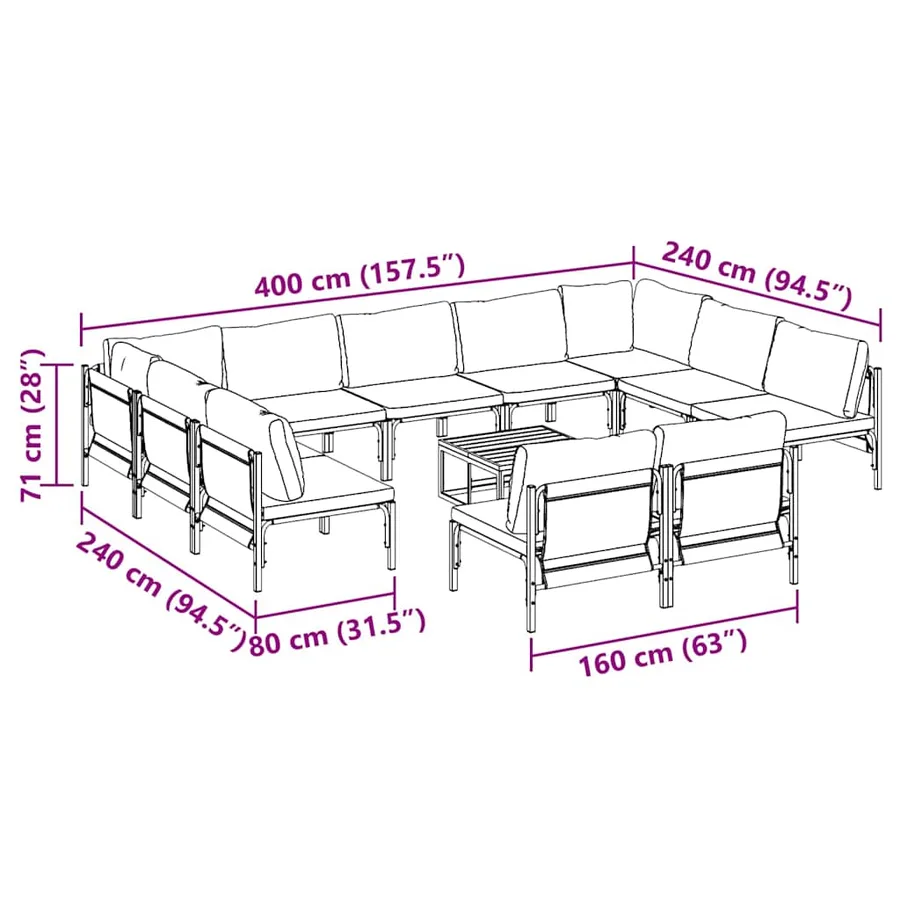 Ensemble de canapé de jardin avec coussin 12 pcs Noir Acier - 11