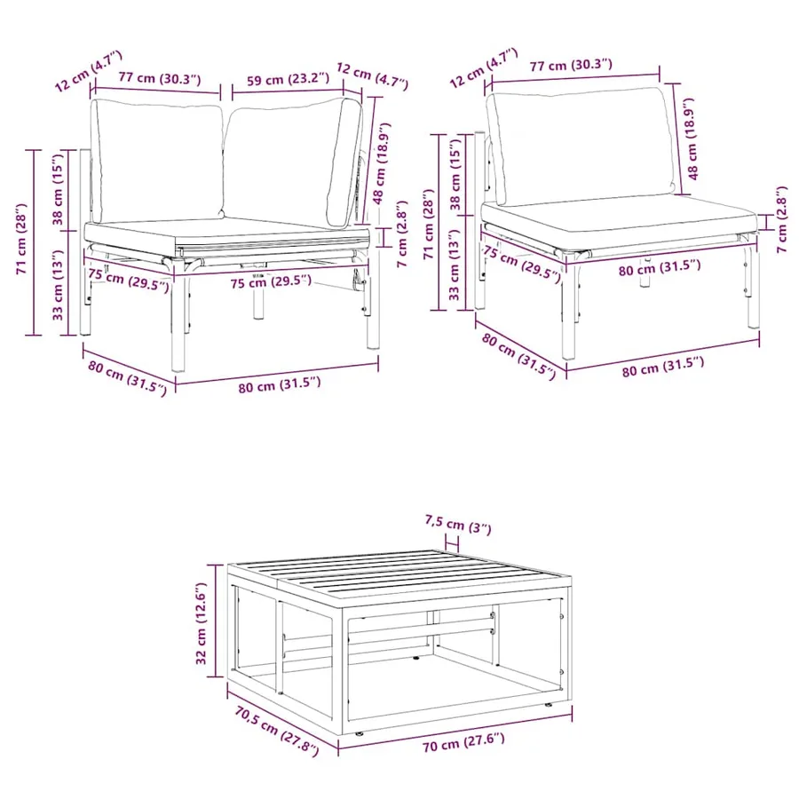 Ensemble de canapé de jardin avec coussin 12 pcs Noir Acier - 12