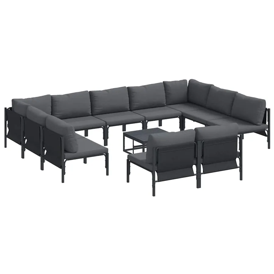 Ensemble de canapé de jardin avec coussin 12 pcs Noir Acier - 2