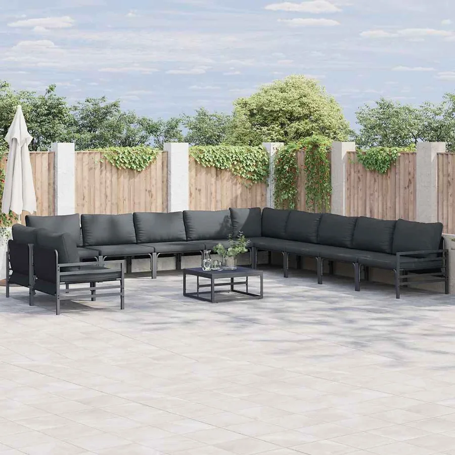 Ensemble de canapé de jardin avec coussin 11 pcs Noir Acier