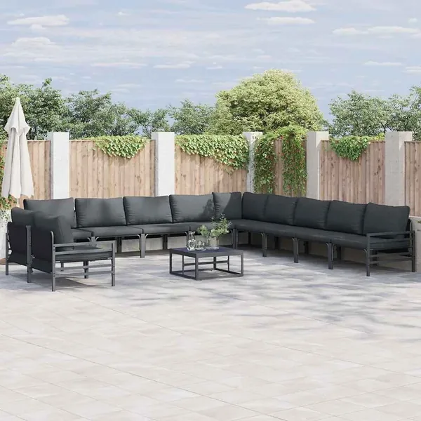 Ensemble de canapé de jardin avec coussin 11 pcs Noir Acier
