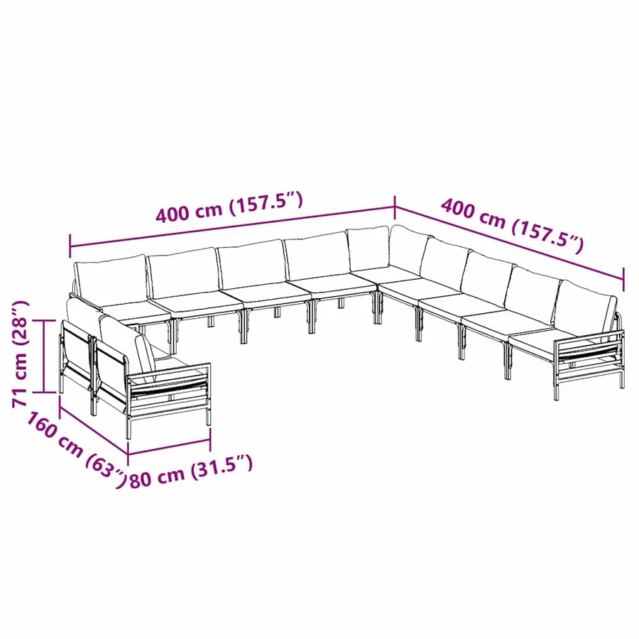 Ensemble de canapé de jardin avec coussin 11 pcs Noir Acier - 12