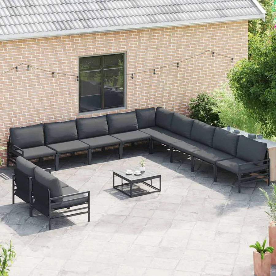 Ensemble de canapé de jardin avec coussin 11 pcs Noir Acier - 3