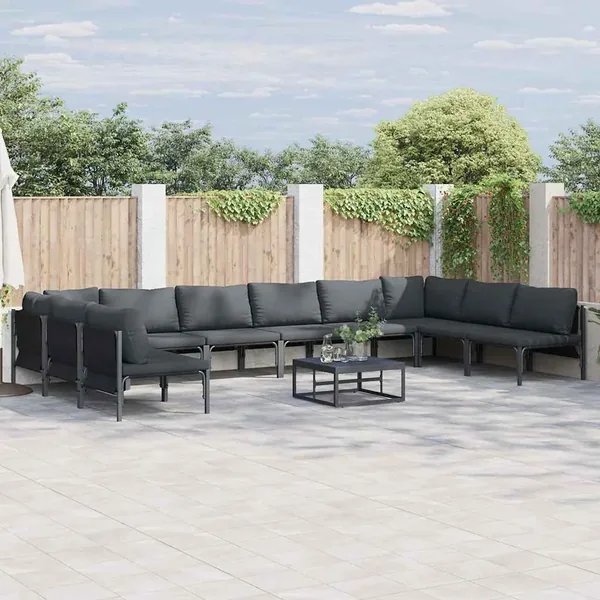 Ensemble de canapé de jardin avec coussin 10 pcs Noir Acier