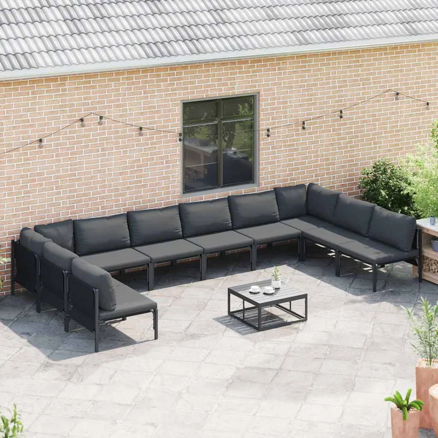 Ensemble de canapé de jardin avec coussin 10 pcs Noir Acier - 3