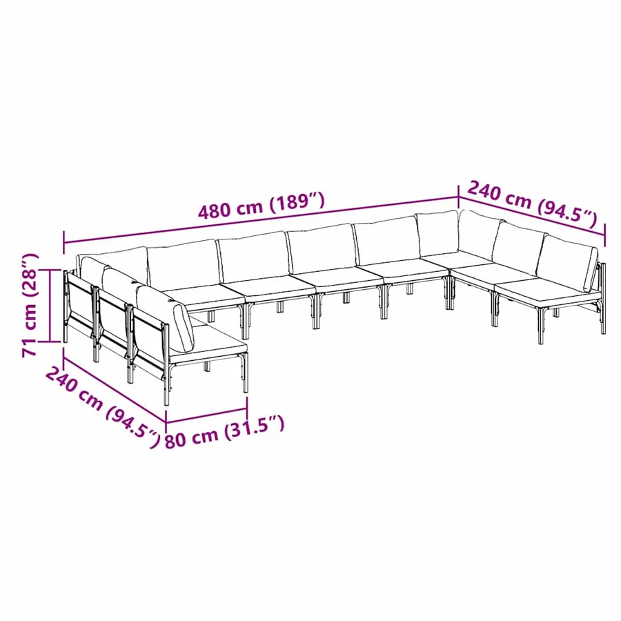 Ensemble de canapé de jardin avec coussin 10 pcs Noir Acier - 8