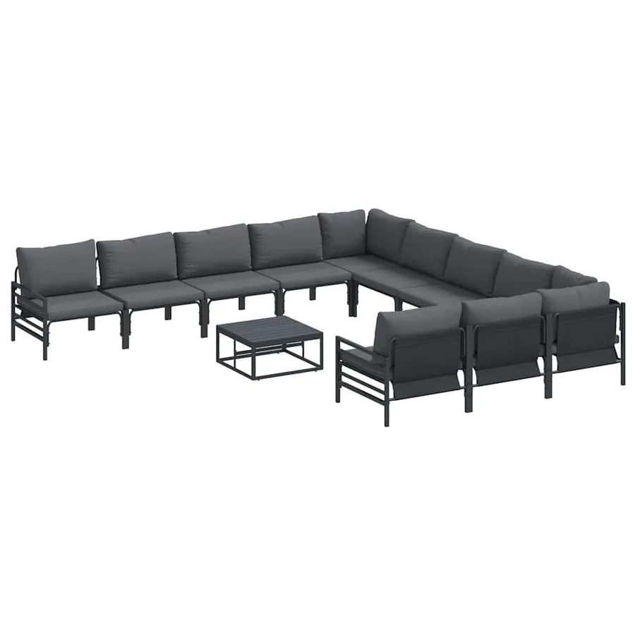 Ensemble de canapé de jardin avec coussin 12 pcs Noir Acier - 2