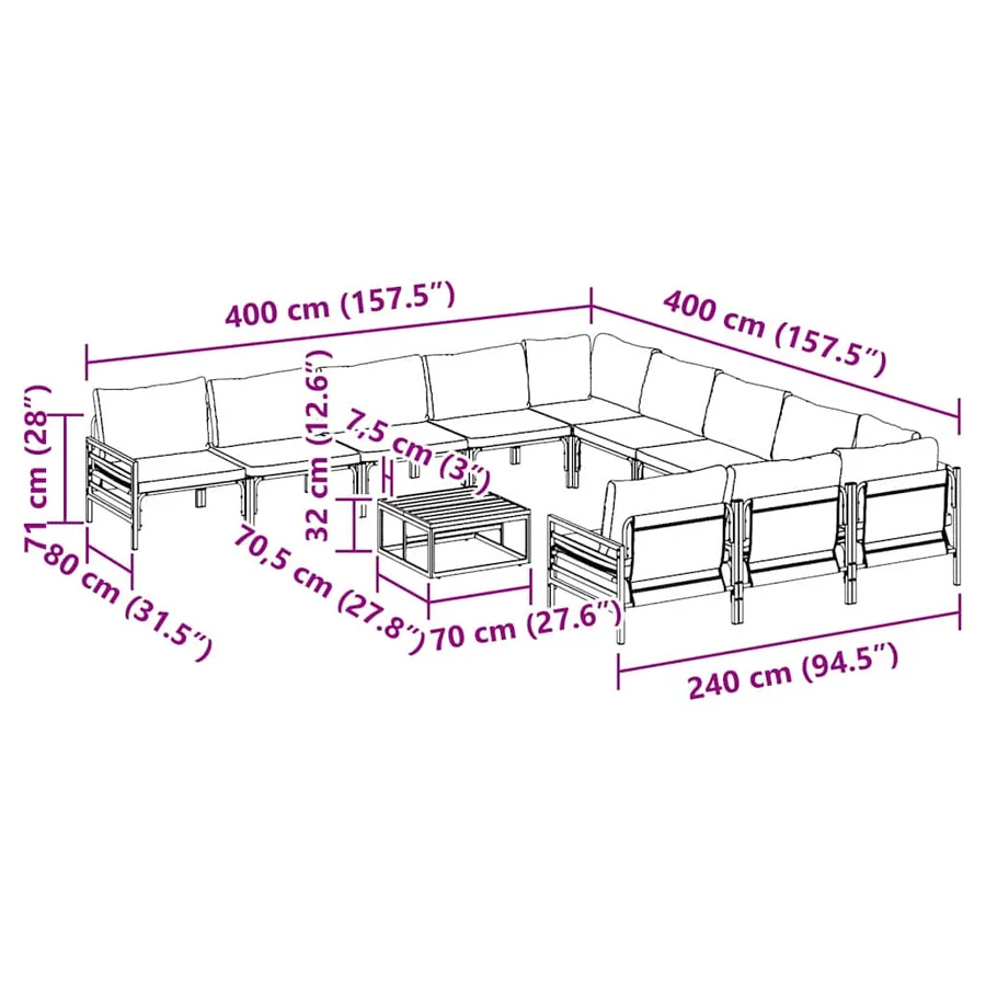 Ensemble de canapé de jardin avec coussin 12 pcs Noir Acier - 8