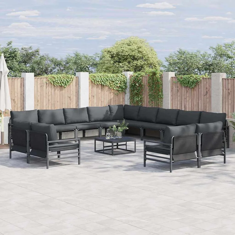 Ensemble de canapé de jardin avec coussin 13 pcs Noir Acier