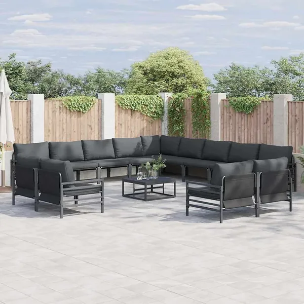 Ensemble de canapé de jardin avec coussin 13 pcs Noir Acier
