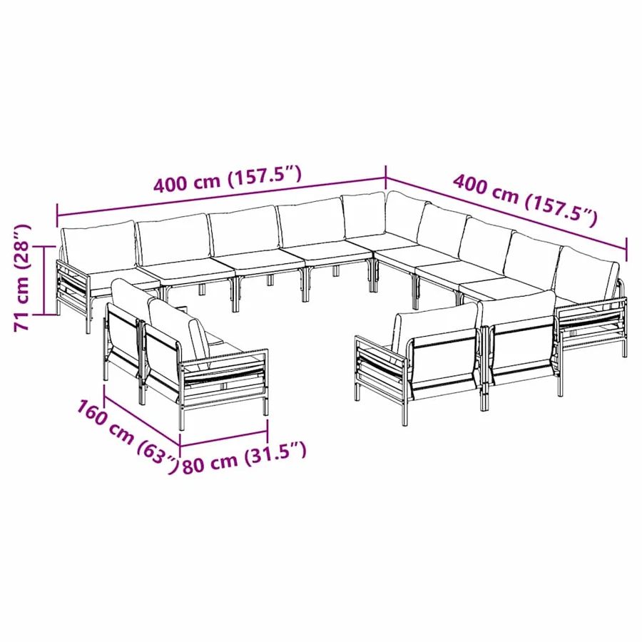 Ensemble de canapé de jardin avec coussin 13 pcs Noir Acier - 14
