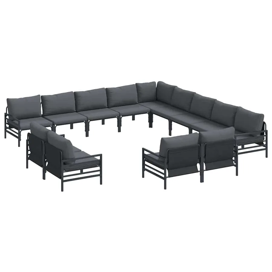 Ensemble de canapé de jardin avec coussin 13 pcs Noir Acier - 2