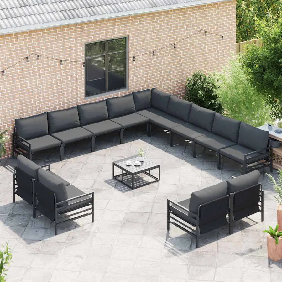 Ensemble de canapé de jardin avec coussin 13 pcs Noir Acier - 5