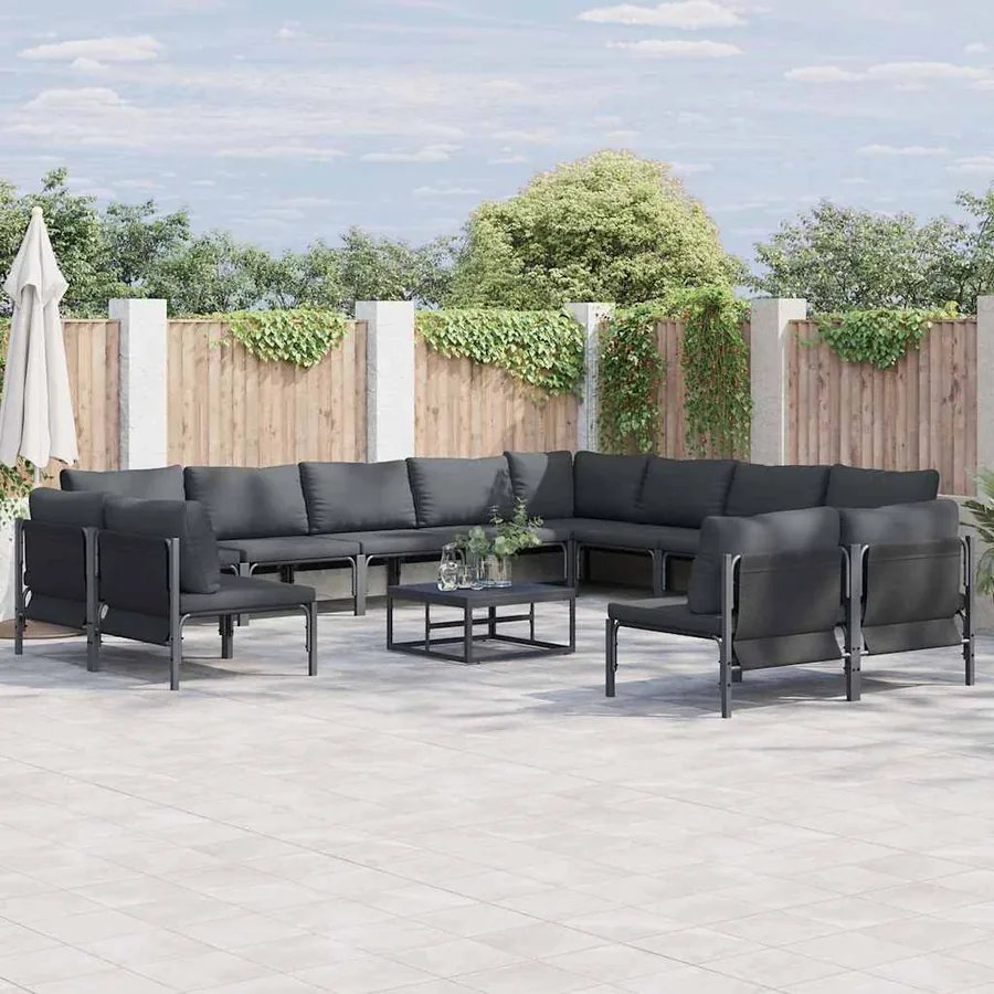 Ensemble de canapé de jardin avec coussin 13 pcs Noir Acier