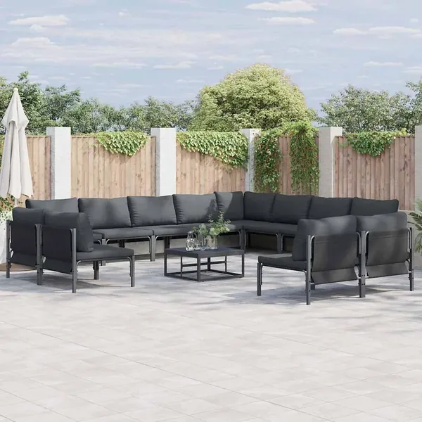 Ensemble de canapé de jardin avec coussin 13 pcs Noir Acier